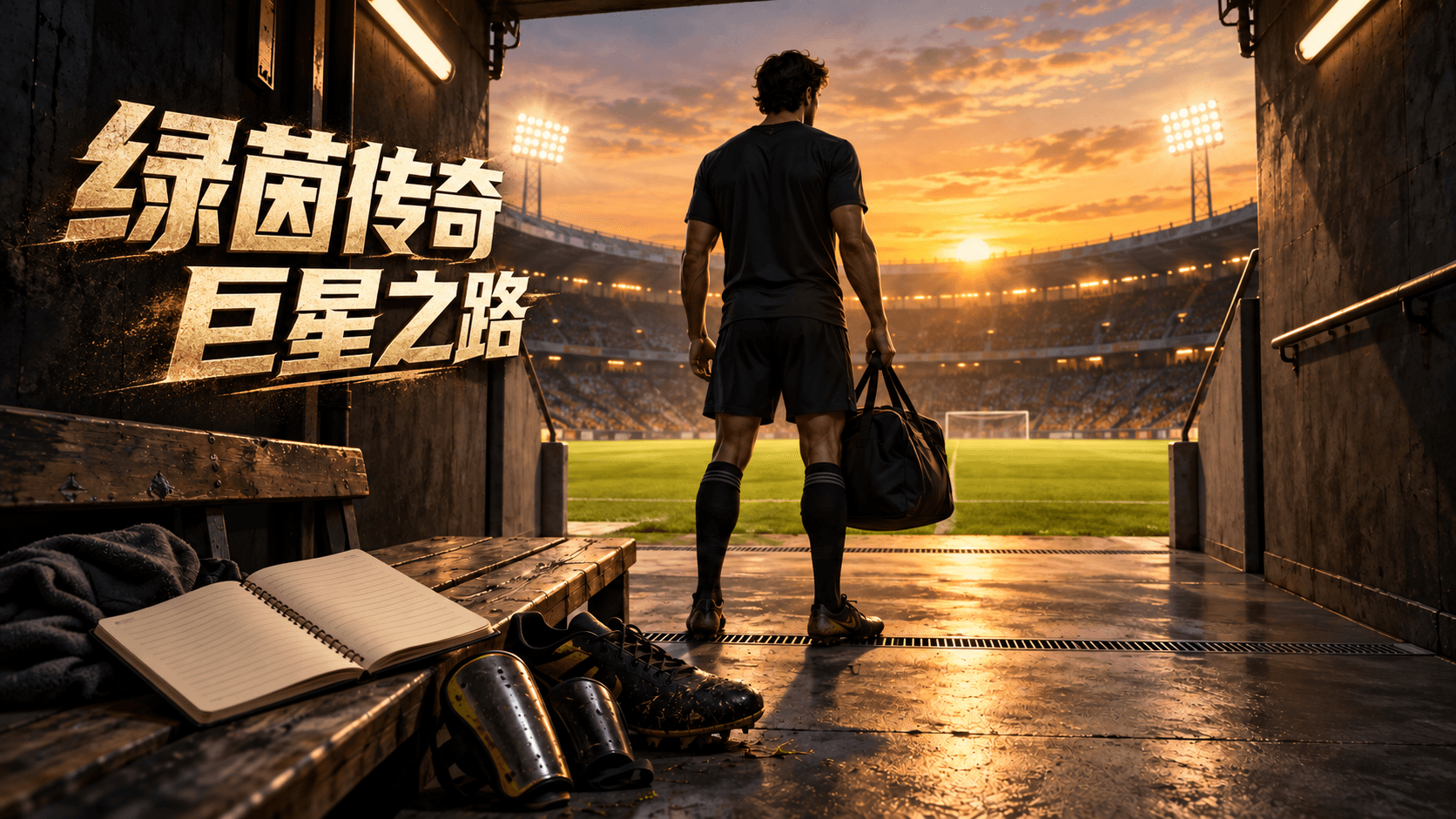 绿茵传奇·巨星之路游戏封面：成年球员从通道望向球场