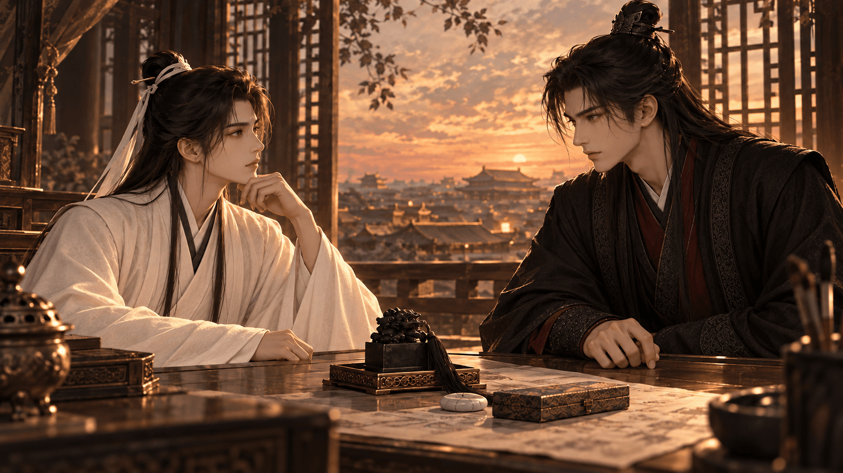 与君同朝宣传插画：素衣新帝与黑色摄政印