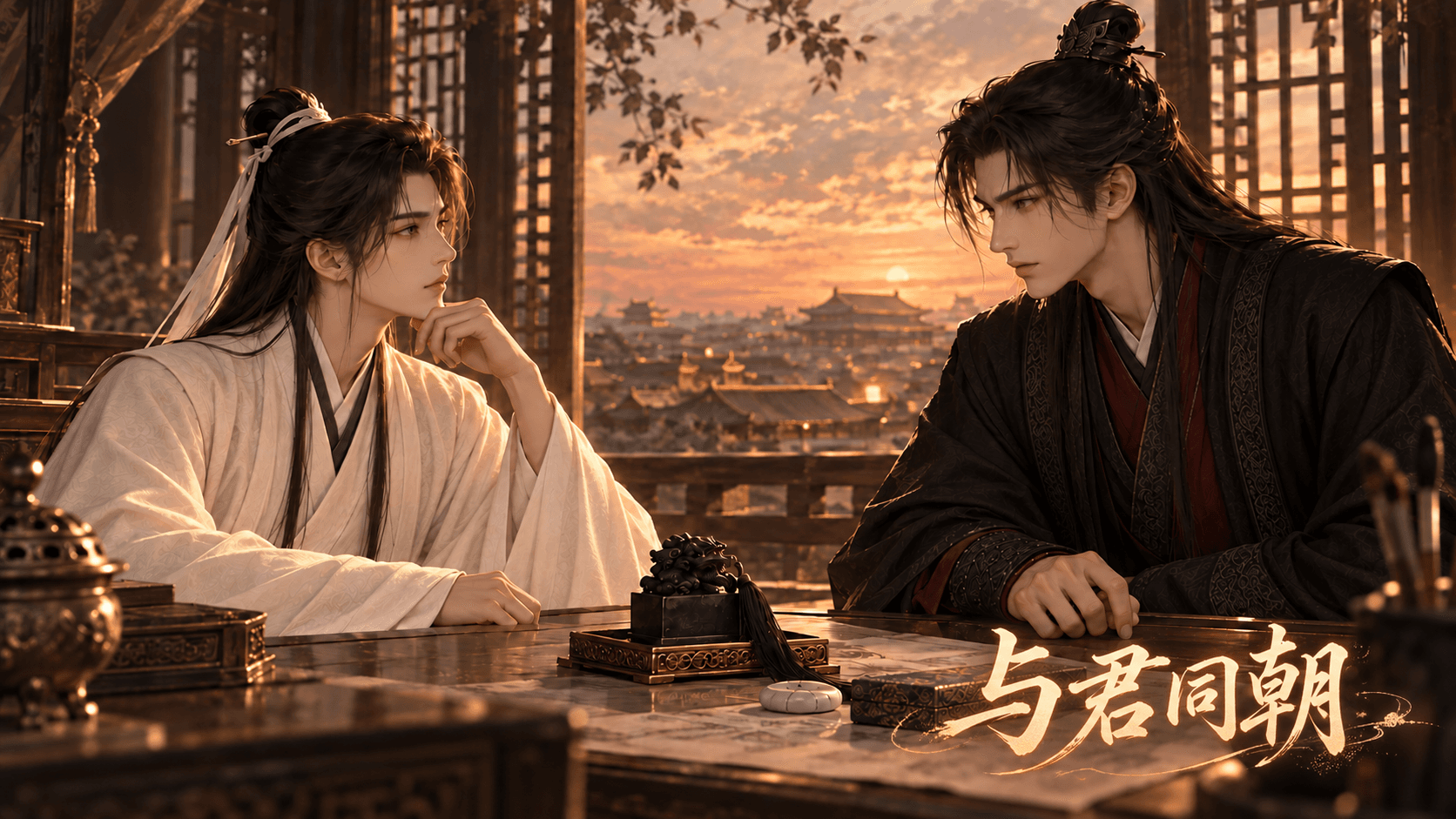 与君同朝游戏封面：素衣新帝与黑色摄政印